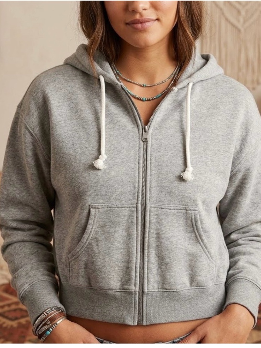 Offline by Aerie Cropped Full-Zip Hooded Sweatshirt with Drawstrings Size Medium